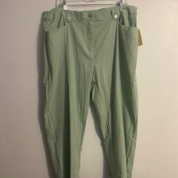Selena Sport Seafoam Green Linen Blend crop pants, size 2X - Picture 1 of 4
